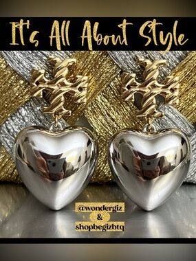 NWT Authentic Tory Burch Textured Heart Drop Earrings in Gold and Silver